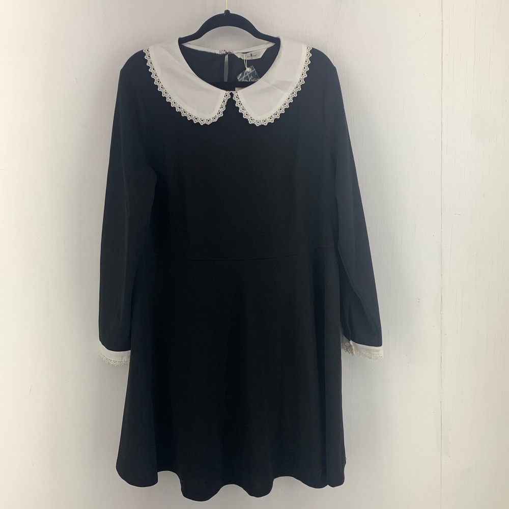 Agnes Orinda Womens 1X Wednesday Addams Peter Pan Collar Dark Academia Dress